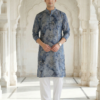 Neel Pushp, Azure Bloom Modern Blue Floral Digital Print Soft Cotton Rayon Men’s Kurta